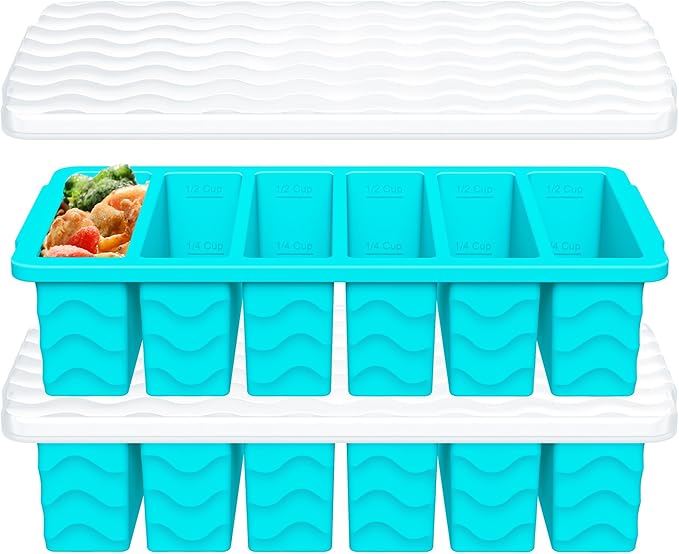 1/2 Cup Silicone Freezer Molds with Lid, 2-Pack Silicone Freezer Trays for Soup, Sauce & Broth – Meal Prep Containers, Large Ice Cube Tray, Oven & Dishwasher Safe