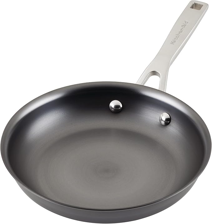KitchenAid NITRO Carbon Steel Frying Pan/Skillet, Stainless Steel Handle, Compatible with All Cooktops, 8.5 Inch Open Fry Pan - Black