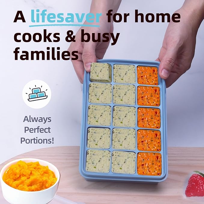 Silicone Freezer Molds Gift Set with 2 Tbsp, 1/2, 1, and 2 Cup Silicone Freezer Trays With Lids - Meal Prep and Kitchen Essentials Bundle (Blue 4 Pack)