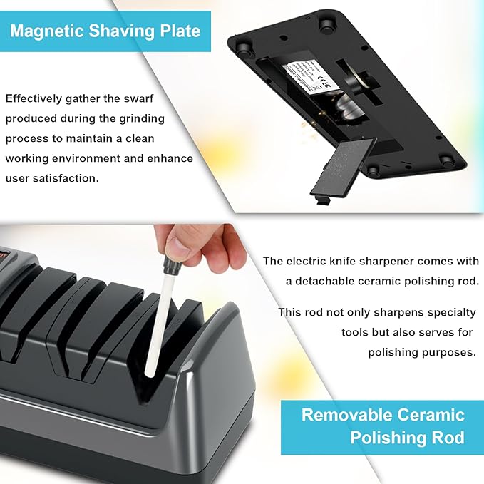 5 in 1 Electric Knife Sharpener with LCD Screen, 3 Rotational Speed Adjustable, 100% Diamond Abrasives, Electric Knife Sharpener for Straight, Serrated, Meat Cleaver, Ceramic Knives & Scissors, Gray