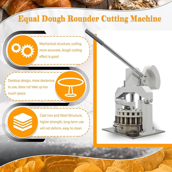 Manual Dough Divider 36pcs Bread Cutting Machine 1.06oz-5.64oz(30g-160g) Equal Dough Lump Spacer Table Top Cookie Fillings Piece Cutter with 2 Stainless Steel Basin for Bakery