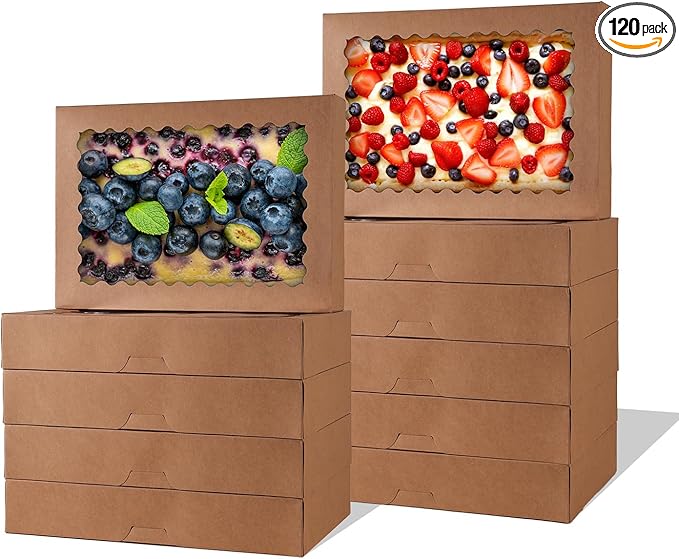 8pcs Cookie Boxes,14x10x2.5 Inch Large Bakery Boxes with Window for Pies Chocolate Strawberries Muffin Containers Donuts Pastry Dessert Tcoivs(Brown) (Brown, 14 * 10 * 2.5inch/8pcs)