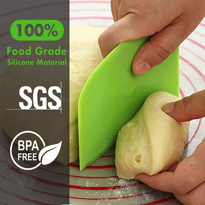 SURDOCA Dough Scraper Bench Scraper - 3P 8.3x5.5" Plastic Flexible Bowl Scraper, Sharp Edge & Angles Cake Scraper. Non-Slip Bakeware Decorating Tools Sculpting & Modeling Tools - Pink+White+Pink