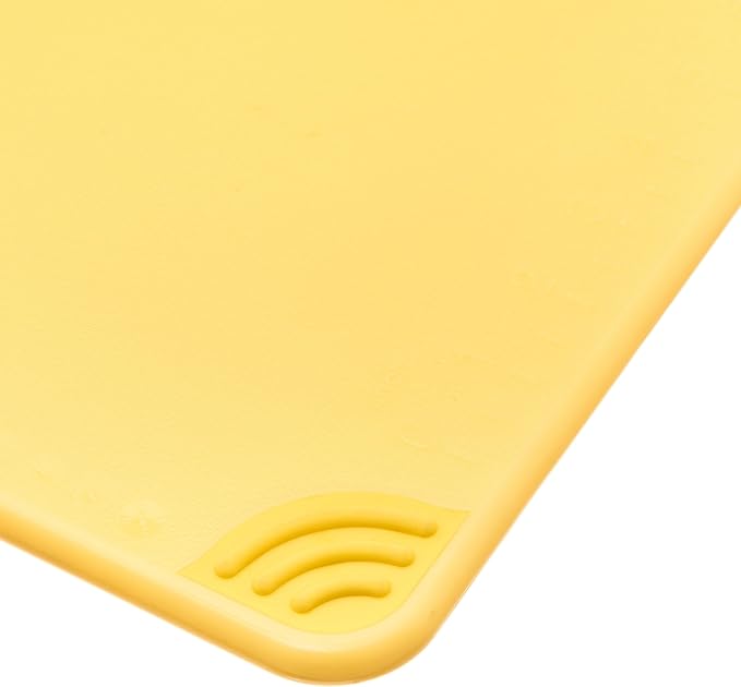 San Jamar Saf-T-Grip Plastic Cutting Board with Safety Hook, 12" x 18" x 0.5", Yellow