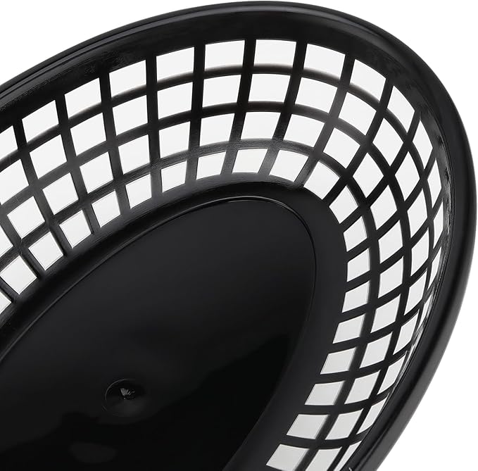 40 Pack 8.9x5.7x1.6 Inch Black Plastic Fast Food Baskets, Restaurant Serving Baskets, Oval Fast Food Serving Tray for Picnic, Deli Serving, Chicken, Burgers and Fries