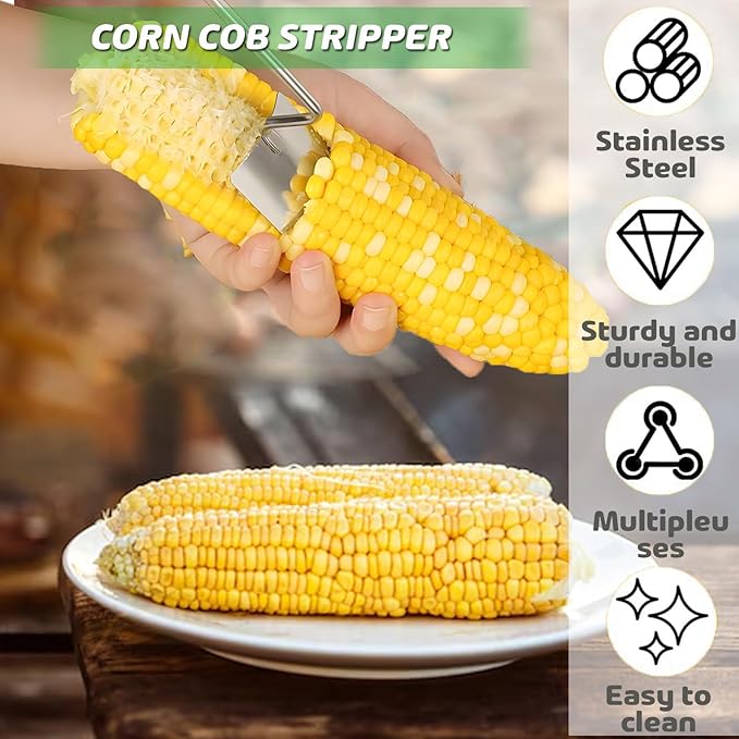 Corn Peeler, Corn Kernel Removers, Long Handle Stainless Steel Corn Stripping Tool Thresher Scraper for Home Kitchens, Restaurant Chefs