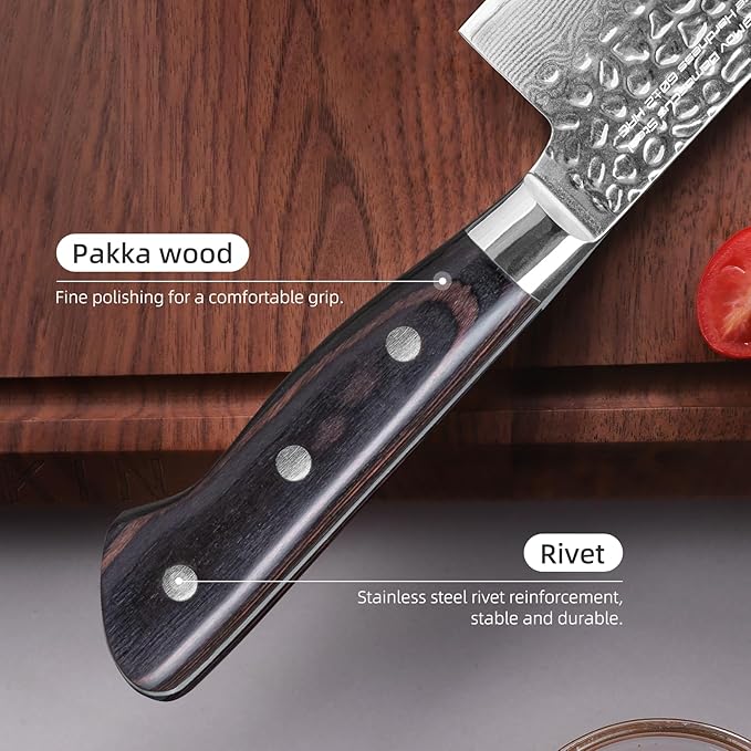 FINDKING 7 Inch Damascus Santoku Knife,Versatile Japanese-Inspired Chef Knife, Multifunctional Asian Culinary for Vegetable Preparation (Raven Series)