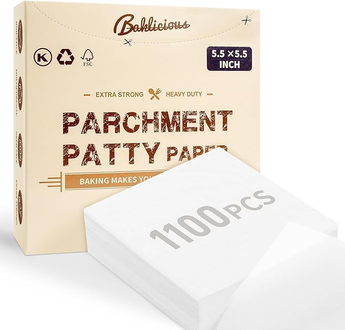 Baklicious Hamburger Patty Paper – 1100Pcs of 5.5"x5.5" Non-Stick Patty Paper Squares – Craft Perfect Burgers! Elevate Your Game with Seamless Separation & Versatile Use in Oven, Microwave,Freezer!