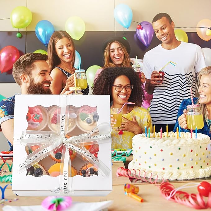 8x8x5 Cake Box, 28 Sets Cake Box with Window ＆ 28 Sets 8" White Cake Round Boards, 8inch Cake Containers(White, 885inch/28pcs)