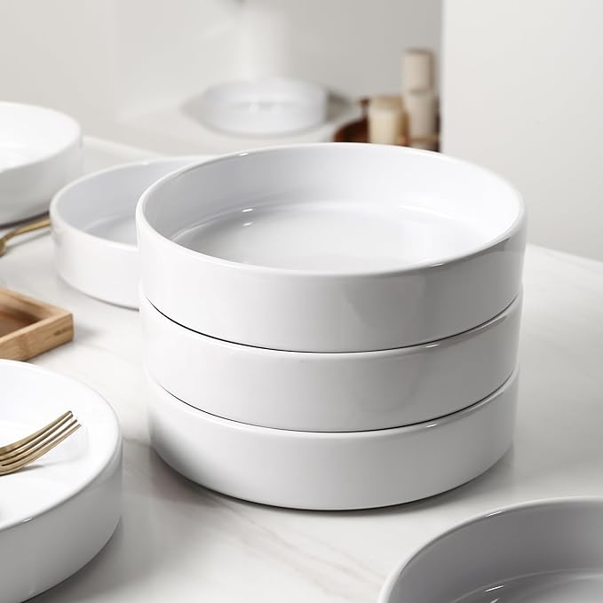 Stone Lain Celina Stoneware Bowl Set, 4-Piece Pasta Bowls for Kitchen, Ceramic Serving for Noodles, Fruit, Cereal, Dinner - Microwave & Dishwasher Safe, White