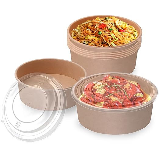 36Oz 50Pcs Large Paper Bowls with Lids, Disposable Soup Serving Bowls Bulk Party Supplies for Hot/Cold Food, Soup (36 OZ)