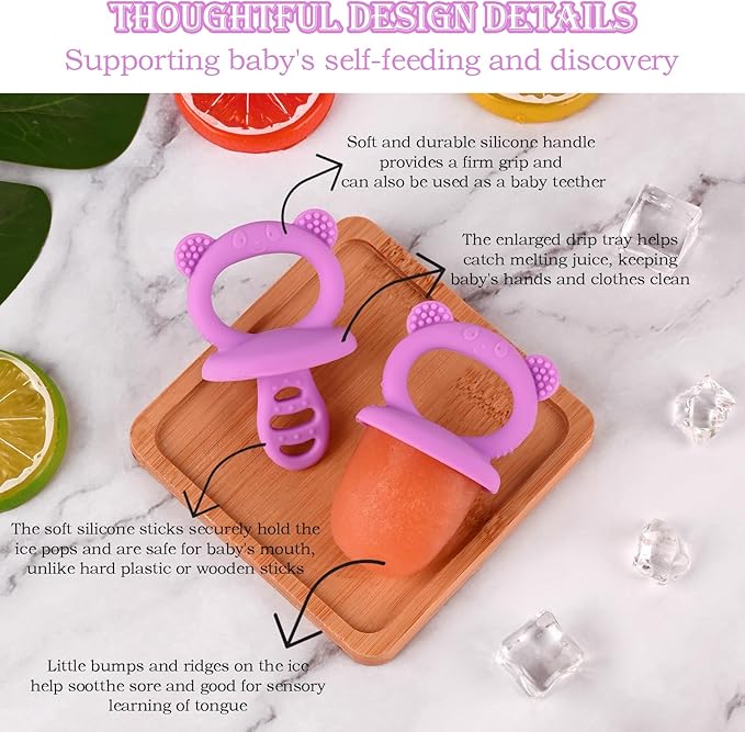 Sakolla Baby Popsicle Molds Mini 6-Cavity Silicone Ice Pop Mold with Sticks Breastmilk Popsicle Molds for Teething Relief Toddler Popsicle Mold for Ice Cream Frozen Yogurt and Fruit Juice (Purple)