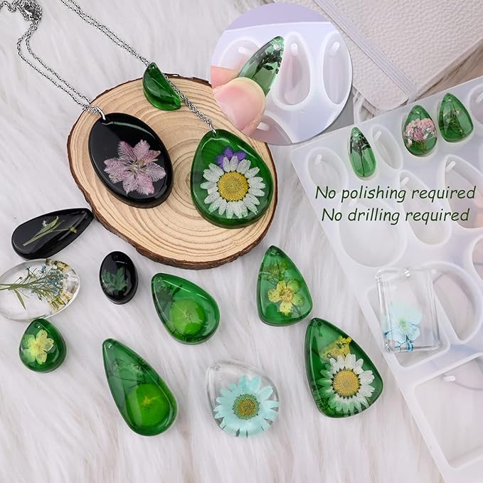 Resin Jewelry Molds for Casting - Silicone Molds for Epoxy Resin, Pendant Mold for DIY Gem Cabochon, Earring, Necklace Jewelry Making
