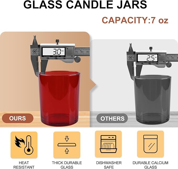 SHOWIN Thick Candle Jars for Making Candles 16 Pcs, 7 OZ Empty Jars with Wood Lids for Candle Making, Sample Container, Red