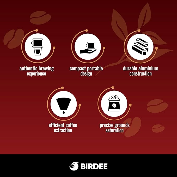 Birdee Phin Coffee Filter Set – Pack of 2, 6 oz Aluminum Black Vietnamese Coffee Maker