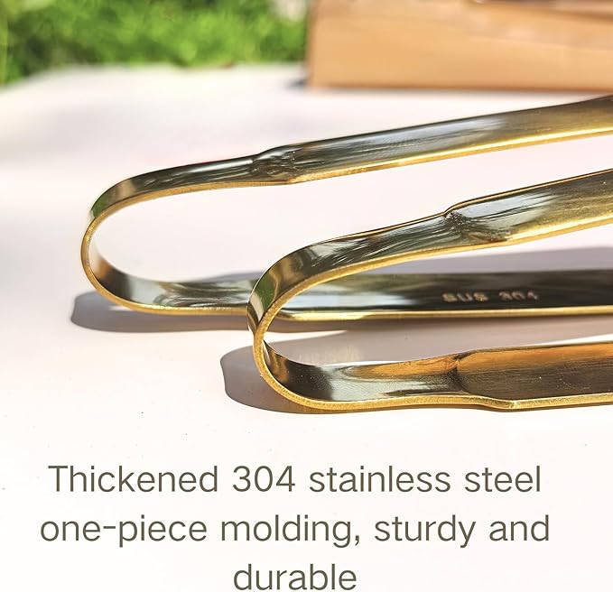Premium Cooking Tongs - 304 Stainless Steel, Comfortable Grip, Non-Slip Design, High Heat Resistant - Ideal for Home, Kitchen, Barbecue & Frying Steak, (gold, 9 Inch)