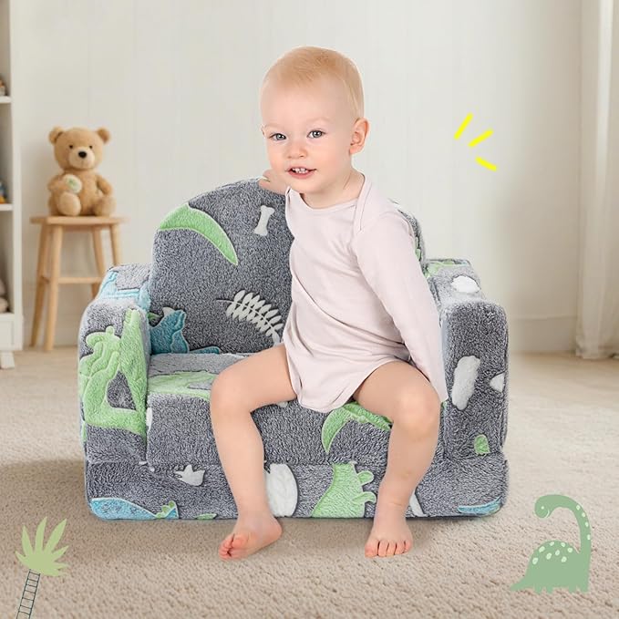 Thick Comfy Toddler Chair and Couch for Kids,2-in-1 Soft Plush Fold Out Sofa for Children,Convertible Couch to Lounger for Toddler
