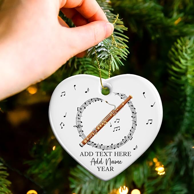 Customized Text Name & Year Bassoon Christmas Ornament, Bassoon Musical Instrument Ceramic Ornament for Xmas Tree, Personalized Music Lover Christmas Tree Ornaments 2025, Gift for Bassoonist