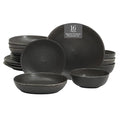 Gibson Elite Zion Mist 16 Piece Stoneware Reactive Glaze (Service for 4) Ceramic Plates and Bowls Modern Organic Dinnerware Set - Black
