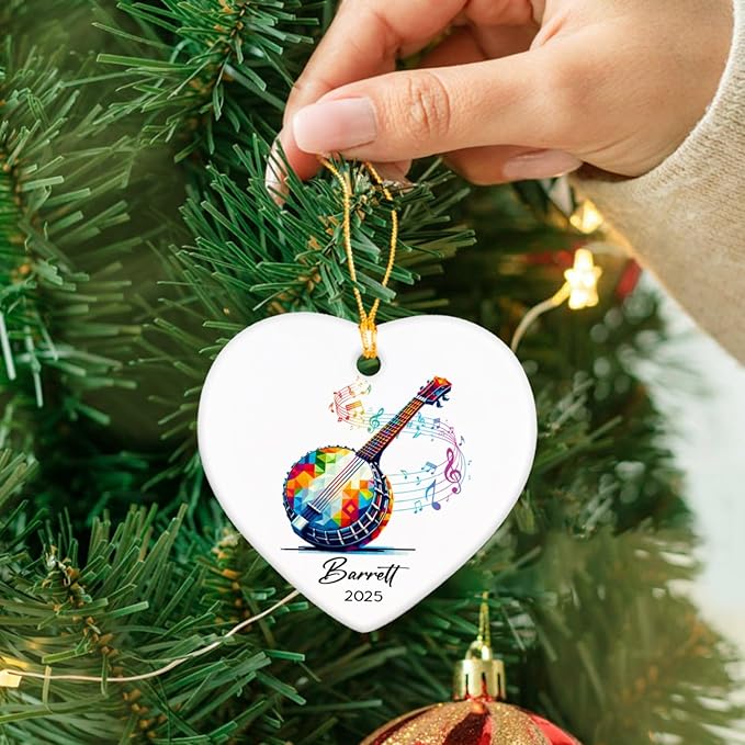 Personalized Banjo Ceramic Ornament Gifts for Music Lovers, Banjo Instrument Player Ornaments Xmas Tree, Custom Name & Year Banjoist Christmas Hanging Ceramic Ornament 2025, Banjoist Keepsake Decor
