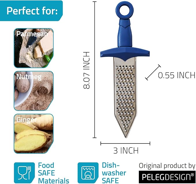 PELEG DESIGN Handheld Cheese Grater | Mini Cheese Grater Durable Rust-Proof Metal Sword-Shaped, For Cheese, Chocolate, Spices and More, Cute Kitchen Gift & Funny Kitchen Gadget (Gradiator)