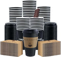 100 Pack 16 oz Coffee Cups,Disposable Hot Drink Paper Cups with Lids & Sleeves - 16 Ounce Black Party Cups Perfect for Hot Beverages, Party, Office, and Home Use