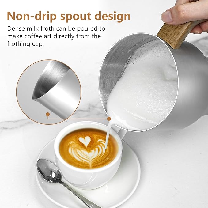 AMZCHEF 8-IN-1 Milk Frother and Steamer 550 Watts, 21 oz Split Stainless Steel Automatic Steamer, Milk's Warmer for Latte, Cappuccino, Hot and Cold Froth, Heated Milk, Hot Chocolate, Baby Food White