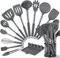 HOTEC 446°F Heat Resistant Silicone Kitchen Utensils, Cooking Utensil Set, Spatula Set, BPA Free, Kitchen Gadgets, with Stainless Steel Utensils Holder, Dishwasher Safe, 14pcs Grey