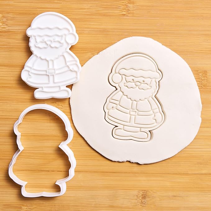 Flycalf Christmas Cookie Cutters Santa with Plunger Stamps Holiday PLA Baking Accessories Cutter Molds Gifts Decorative Party 3.5" Kitchen Cake Supplies