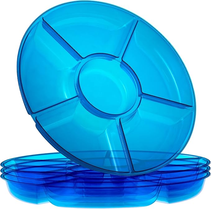 Plasticpro 6 Sectional Round Plastic Serving Tray/Platter (8, Blue)