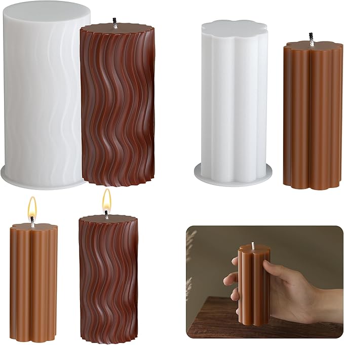 2 Pack Stripe Cylinder Pillar Spiral Candle Resin Mold - Resin Casting Silicone Molds for Home Decor & Candle Making Wave Spiral Mold