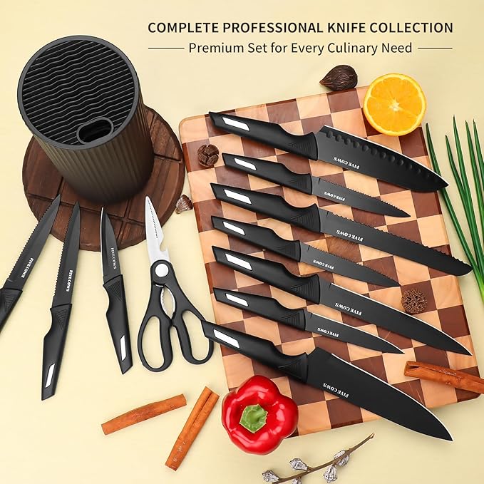 Knife Set,12-Piece Premium Kitchen Knife Set with Universal Knives Block,Anti-Rust Non-Stick High-Carbon Stainless Steel Extra-Sharp Chef Knives for Kitchen,Dishwasher Safe,Non-slip Ergonomic Handle