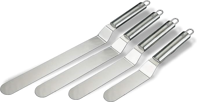 NewlineNY Professional Baker’s All Stainless Steel 4 Spatula Set – 6” 8” 10” and 12” Offset Blades for Better Icing Frosting Decorating