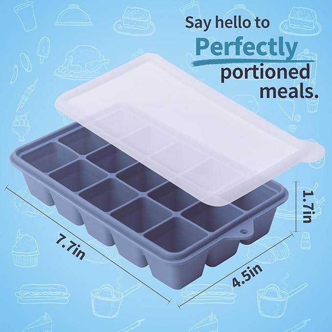 2 Tbsp Silicone Freezer Molds - Perfect for Storing Garlic, Herbs, Ginger, Pesto, Tomato Paste, Lemon Juice, Purees and More - Silicone Food Freezer Tray (Blue 2 Pack)