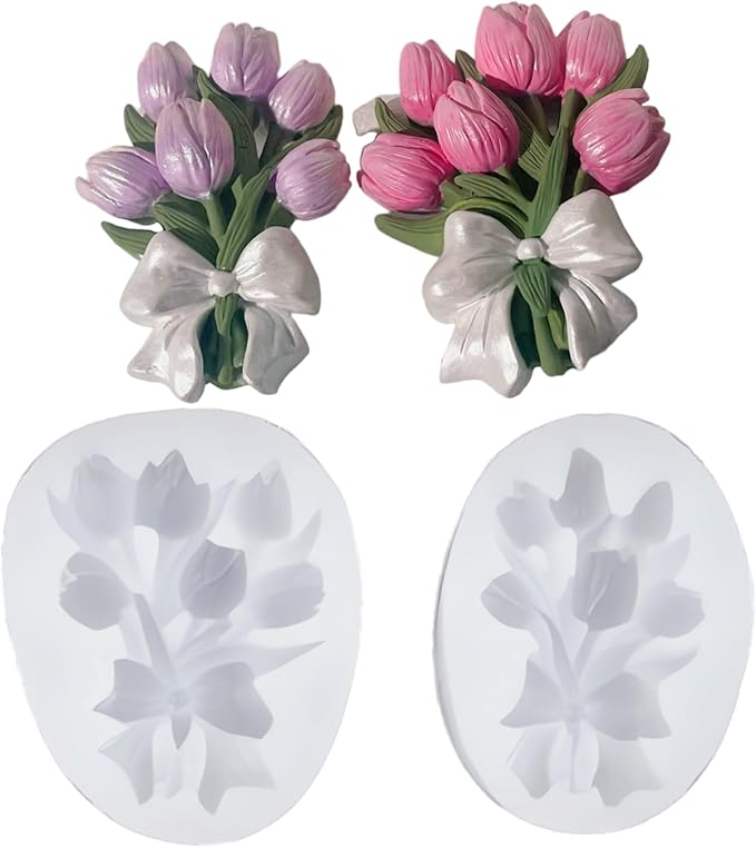 3D 2 Pack Tulip Bouquet Candle Mold, Plant Silicone Mold, Flower Resin Mold for Soap Soy Wax Epoxy DIY Handcraft Home Ornaments Car Air Freshener Home Decoration