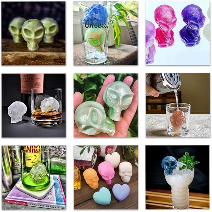 SHAPED 2-PACK 3D Ancient Alien Ice Mold Trays, Flexible Silicone Alien Figure Makers for Ice Cubes, Soaps, Chocolates, DIY Figures, Cookies, Resin Models