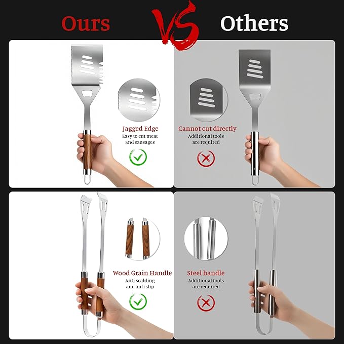 BBQ Grill Tools Set, Stainless Steel Grilling Set with Storage Bag, Spatula, Fork, Cleaning Brush Grill Set, Grill Accessories for Outdoor Cooking Camping, Grilling Gifts for Men