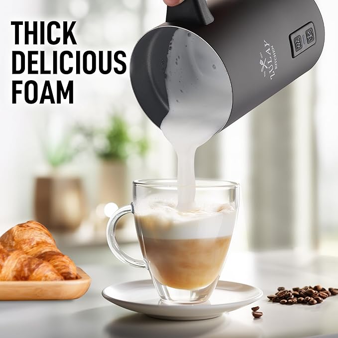 Zulay 4-in-1 Milk Frother & Steamer – Hot & Cold Foam Maker, Milk Warmer & Chocolate Stir – Automatic Temp Control, Nonstick Double-Wall Stainless Steel Jug, Auto Shut Off, 360° Base – Aero Black