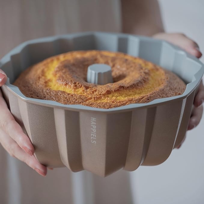 HAPPIELS INARA 10 Cup Fluted Tube Cake Pan Nonstick, PFOA Free Fluted Cake Pan for Baking, Pound Cake Mold for Oven, Cake Molds And Cake Pans, Tube Mold, Pound Tin