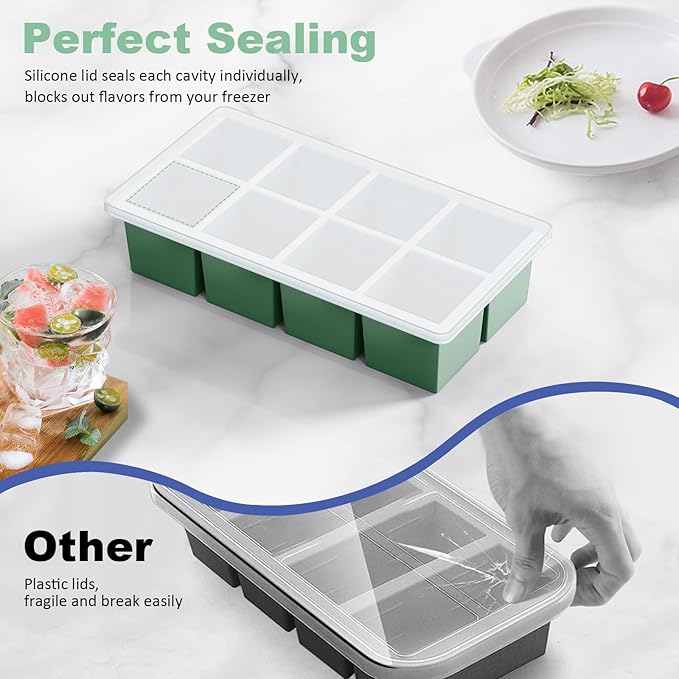 Large Ice Cube Trays for Whiskey: GGOW Big Silicone Ice Cube Trays - Huge Square Ice Cubed Tray for Whisky and Cocktail