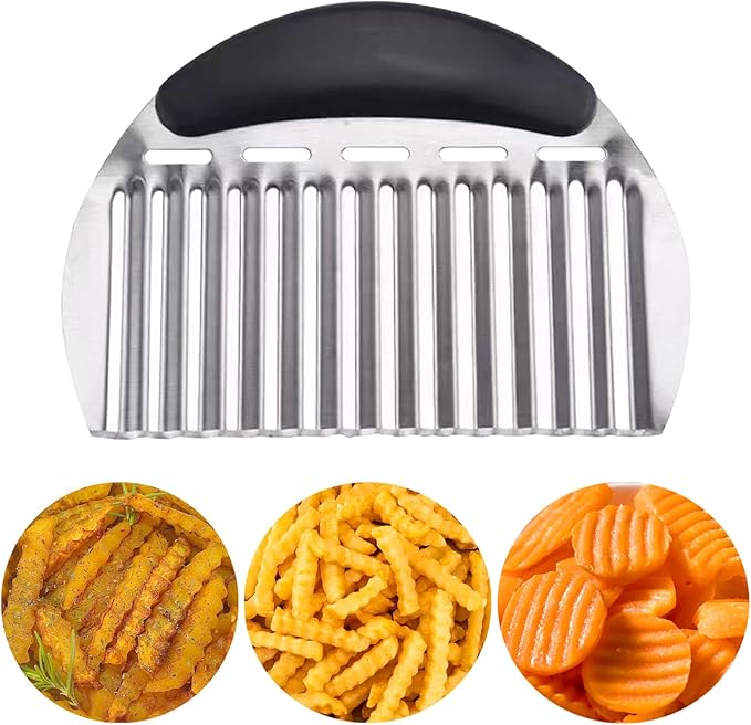 JAYVAR Large Crinkle Cutter French Fry Cutter, Large Crinkle Potato Slicer Wavy Chopper, Stainless Steel Wavy Slicer Crinkle Cutting Chopping Tools with Handle for Carrot Vegetable