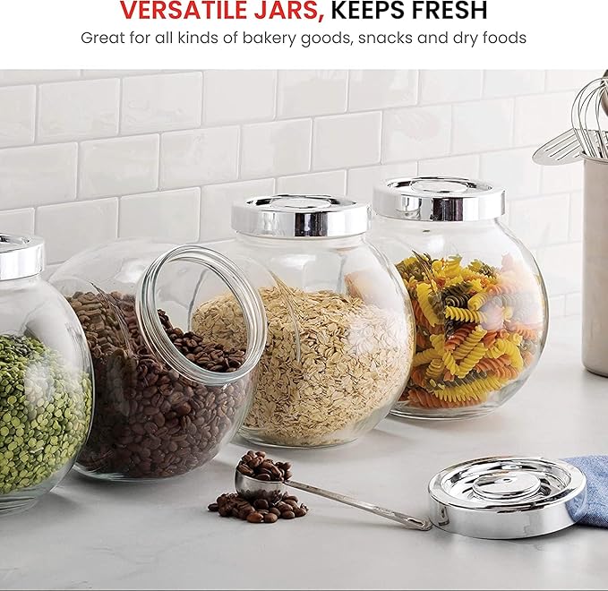 Bormioli Rocco Pandora Glass Candy Jar 75½-Ounce Cookie Jar with Plastic Airtight Seal Lid 2-Way Display, Bulk-Food Storage Jar for Snacks, Dry Food, Jelly Beans Canister, Apothecary Jars. (1 Jar)