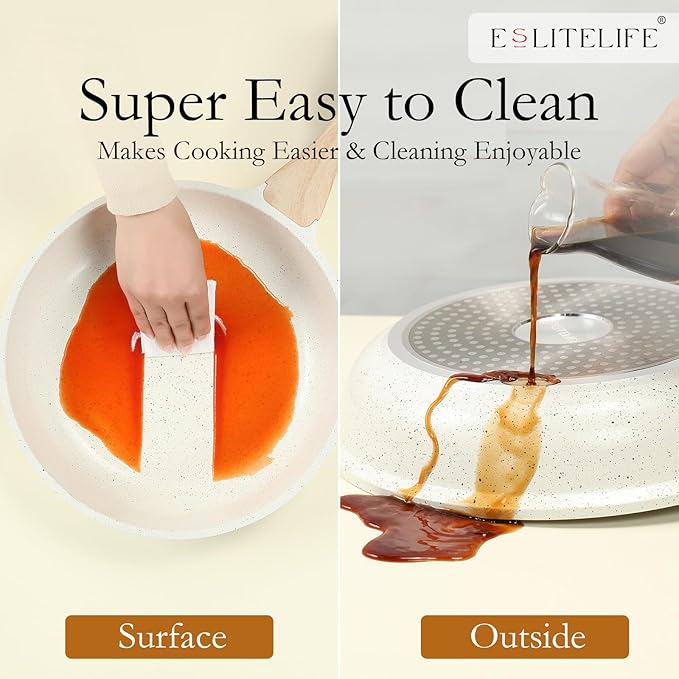 ESLITE LIFE Nonstick Ceramic Frying Pan Skillet with Lid, Non-Toxic Egg Omelette Kitchen Cooking Pans Compatible with All Stovetops (Gas, Electric & Induction), PTFE & PFOA Free (White, 11" w/Lid)