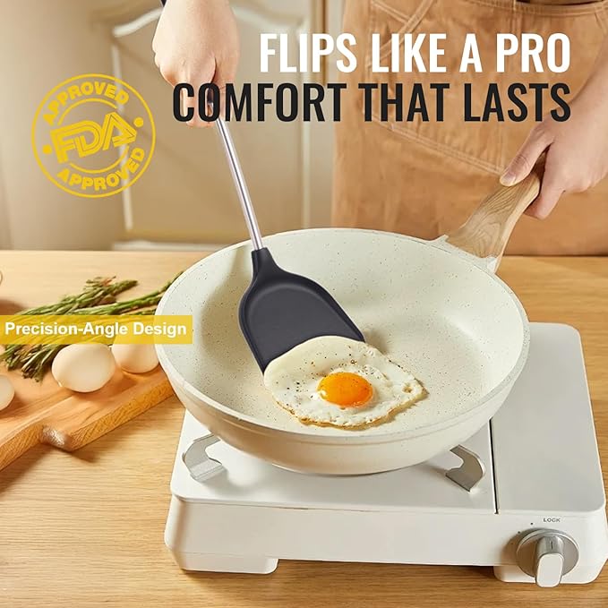 Pack of 3 Spatulas Silicone Heat Resistant,Silicone Cooking Utensils Set,Ladle Spoon for Egg,Meat,Soup
