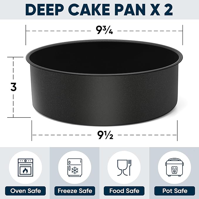E-far 9½ x 3 Inch Cake Pan Set of 2, Nonstick Stainless Steel Round Cake Pans Tin for Baking Birthday Wedding Layer Cakes, Stainless Steel Core & Non-toxic Coating, Deep & Straight Side