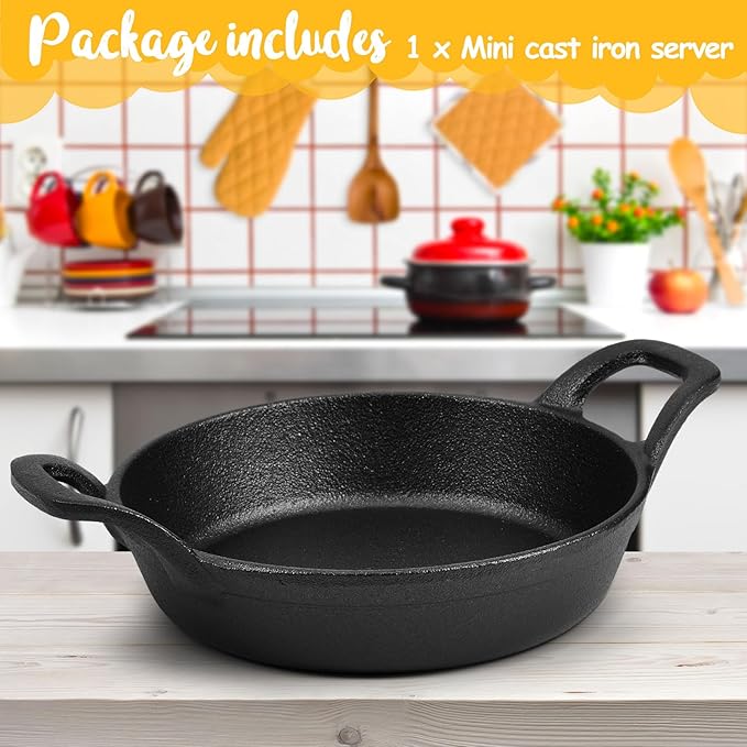 Mini Cast Iron Skillets 6.3 x 6.3 x 1.5 Inch Cast Iron Pan Small Ramekin Set Black Casserole Dish Cookware Oven Safe Mini Skillets for Kitchen Indoor Outdoor Picnic (1 Pack)