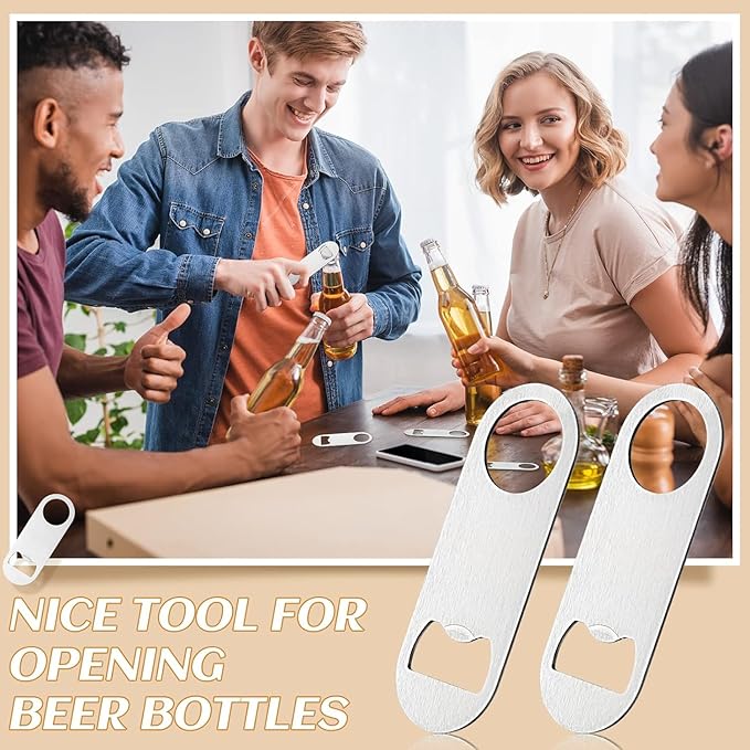 30 Pcs Flat Bottle Opener 3.5 x 1.18 inches Stainless Steel Beer bottle Openers Heavy Duty Bar Blade Solid Bottle Cap Opener Funny Bartender Bottle Opener for Kitchen Party Supplies,Silver