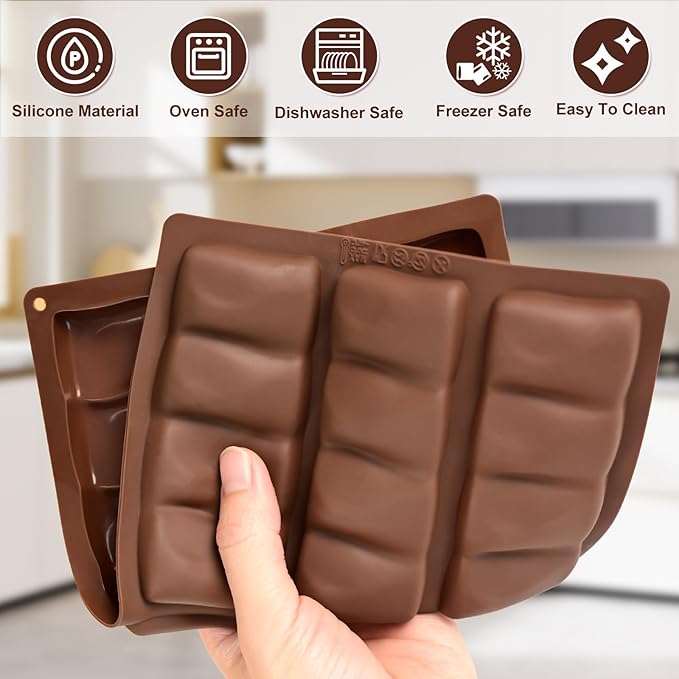 Chocolate Molds, 2 Pack Deep Silicone Chocolate Bar Molds, Non-Stick Chocolate Molds for Dubai Pistachio Stuffed Knafeh Bars, Energy Protein, Wax Melts, Homemade Candy Snacks, 2 Style