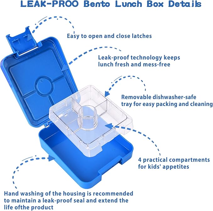 Bento Lunch Box Set for Kids with 10oz Soup Thermo, Leak-Proof Lunch Containers with 4 Compartment, Kids Thermo Hot Food Jar and Insulated Lunch Bag for Kid to School,BPA-Free(Dragon)