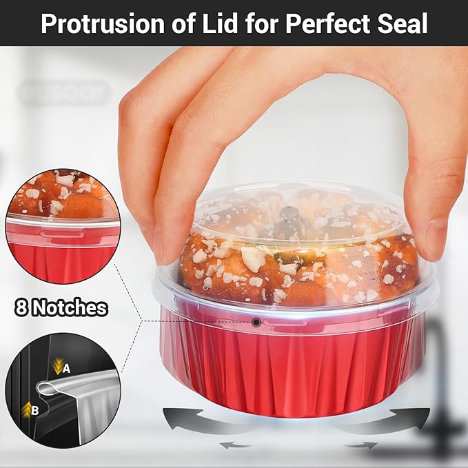 EUSOAR Aluminum Foil Muffin Cupcake Ramekin, 50pcs 5oz 125ml Disposable Aluminum Foil Muffin Cupcake Liners Cups with Lids, Disposable Aluminum Foil Cupcake Baking Cups Holders Cases Boxes Pans